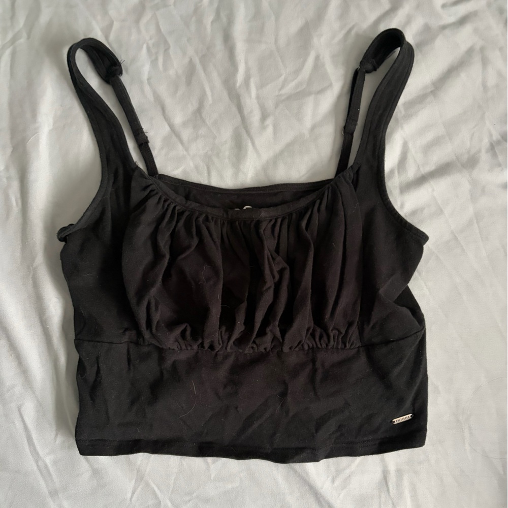 Hollister Black Ruched Crop Tank Top